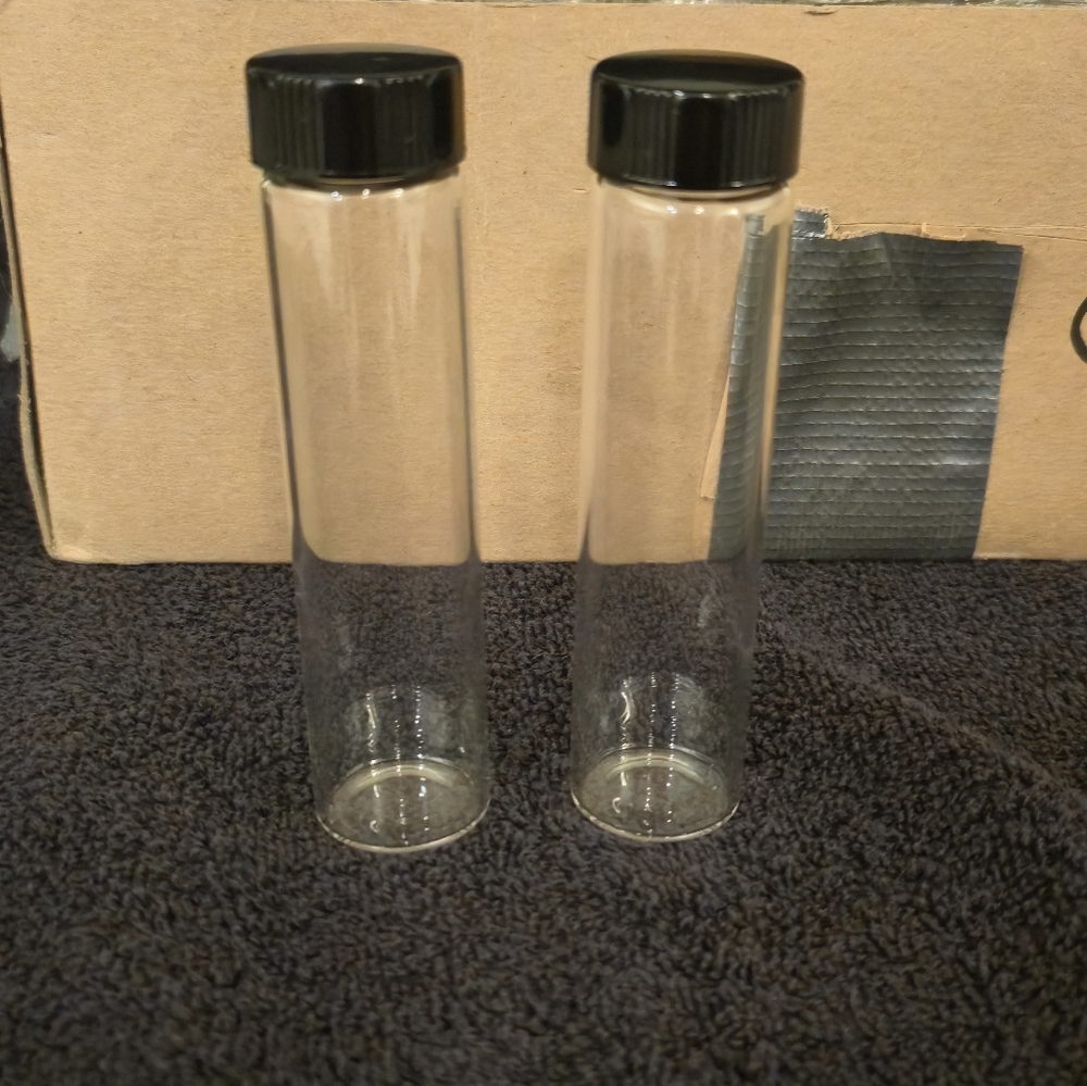 Vintage Glass Vials with Black Screw Caps - 40 mL - SOLD AS SET OF 68